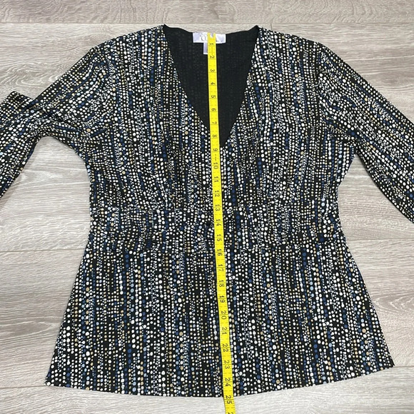 Nine & Co by Nine West 3/4 Sleeve Crossover V-Neck Polka Dot Blouse L - Picture 11 of 15